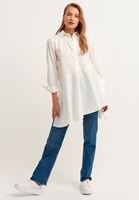 Women Cream Cotton Ruffled Shirt Dress