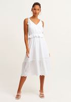 Women White Double-Breasted Midi Dress
