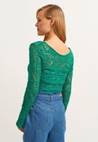 Bayan Yeşil Ajurlu Crop Triko