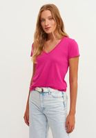 Bayan Pembe Pamuklu V-Neck Tişört