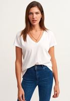 Bayan Beyaz Pamuklu V-Neck Tişört
