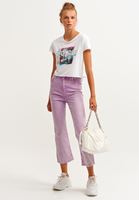 Bayan Mor Yıkama Efektli Straight-Fit Pantolon