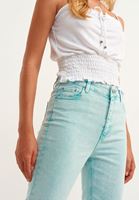 Bayan Mavi Yıkama Efektli Straight-Fit Pantolon
