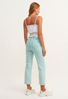 Bayan Mavi Yıkama Efektli Straight-Fit Pantolon