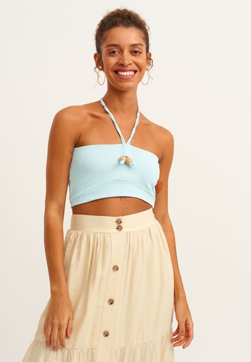 Blue Strapless Tank with Bead Detail Online Shopping |