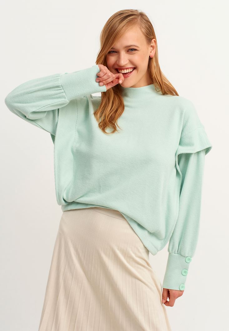 Women Green Padded Blouse with Button Detail