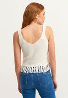 Bayan Krem Püsküllü Crop Triko top