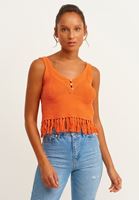 Bayan Turuncu Püsküllü Crop Triko top