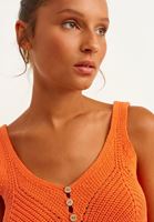 Bayan Turuncu Püsküllü Crop Triko top