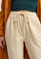 Bayan Açık Krem Carrot-Fit Bağcıklı Pantolon