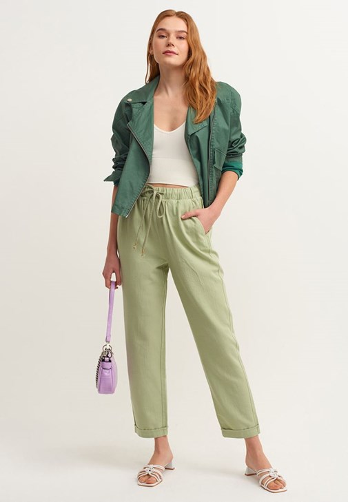Green Casual Soft Textured Trousers 