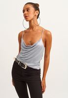 Bayan Gri Cowl-Neck Sırt Detaylı Crop Tank