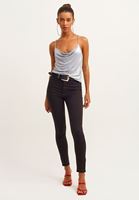 Bayan Gri Cowl-Neck Sırt Detaylı Crop Tank