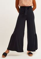 Bayan Siyah Kuşaklı ve Volanlı Wide-Leg Pantolon