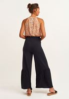 Bayan Siyah Kuşaklı ve Volanlı Wide-Leg Pantolon