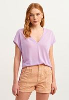 Bayan Mor V-Neck Oversize Tişört