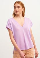 Bayan Mor V-Neck Oversize Tişört
