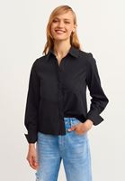 Women Black Cotton Crop Poplin Shirt