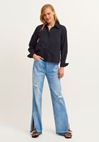 Women Black Cotton Crop Poplin Shirt