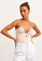 Bayan Bej Cut-Out ve Sırt Detaylı Bodysuit