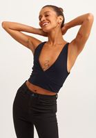 Bayan Siyah Dantel Detaylı Crop Top