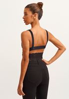 Bayan Siyah Dantel Detaylı Crop Top