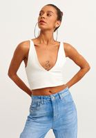 Bayan Krem Dantel Detaylı Crop Top
