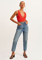 Bayan Kırmızı Dantel Detaylı Crop Top