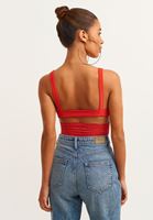 Bayan Kırmızı Dantel Detaylı Crop Top