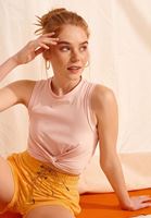 Bayan Pembe Esnek Dokulu ve Beli Büzgülü Crop Top