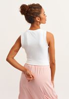 Bayan Beyaz Esnek Dokulu ve Beli Büzgülü Crop Top