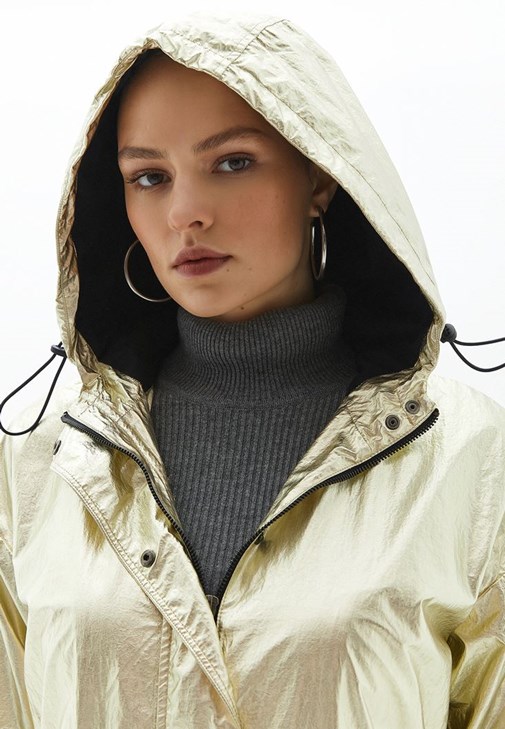Beige Long Metallic Raincoat Online Shopping | OXXOSHOP