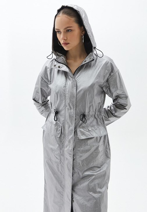 Silver Long Metallic Raincoat Online Shopping | OXXOSHOP