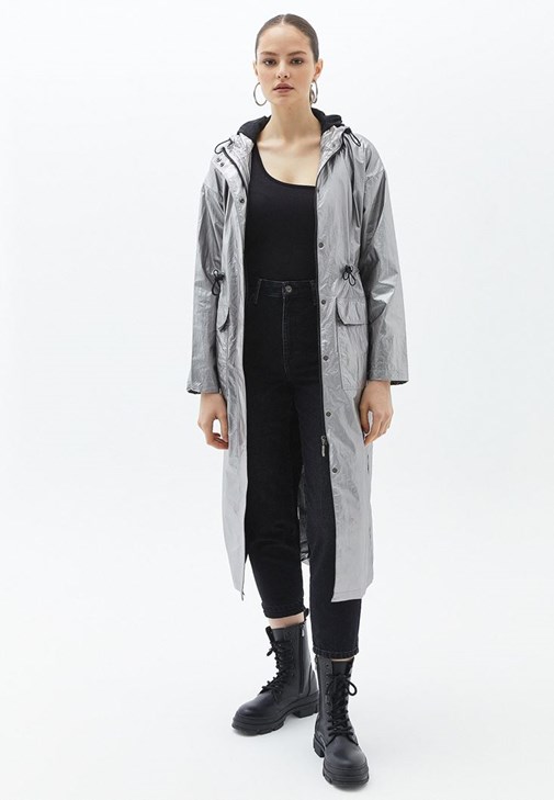 Silver Long Metallic Raincoat Online Shopping | OXXOSHOP