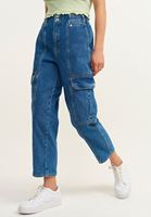 Bayan Mavi Pamuklu Kargo Denim Pantolon