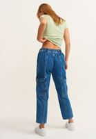 Bayan Mavi Pamuklu Kargo Denim Pantolon