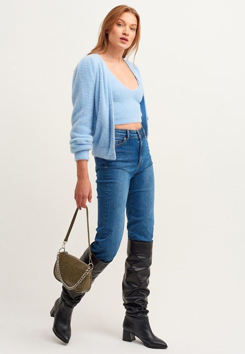 Wide-Leg Denim Pantolon ve Soft-Touch Triko Atlet Kombini