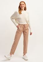 Women Cream Soft Textured Baggy Trousers