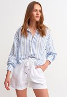 Bayan Beyaz Bel Detaylı Kısa Şort ( TENCEL™ )