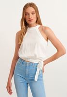 Bayan Krem Halter-Neck Crop Top ( TENCEL™ )