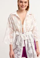 Women Cream Transparent Jacket with Tie Detail