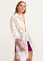 Women Cream Transparent Jacket with Tie Detail
