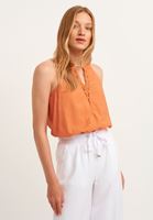 Bayan Turuncu Halter Yaka Crop Top