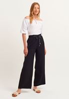 Bayan Siyah Wide-Leg Bağcıklı Pantolon