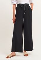 Bayan Siyah Wide-Leg Bağcıklı Pantolon
