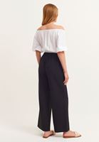 Bayan Siyah Wide-Leg Bağcıklı Pantolon