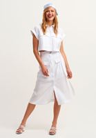Women White Pocket and Belt Midi Skirt