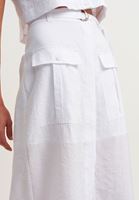 Women White Pocket and Belt Midi Skirt