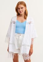 Bayan Beyaz Romantik Dantelli Kimono