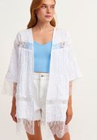 Bayan Beyaz Romantik Dantelli Kimono